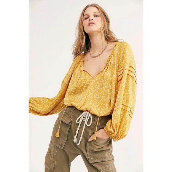 NWT Free People All Tucks Bodysuit size S yellow - Picture 2 of 8